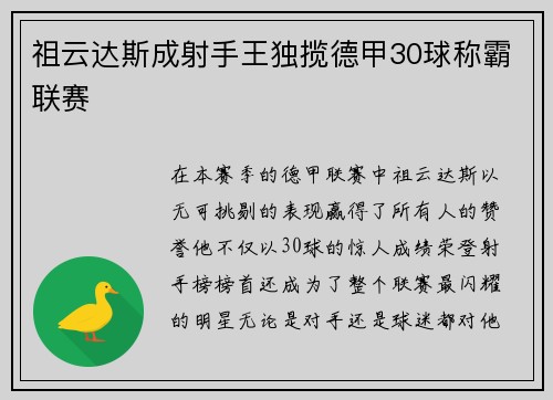 祖云达斯成射手王独揽德甲30球称霸联赛